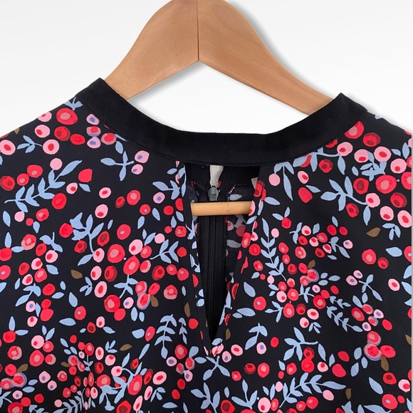 LOFT Cherry Berry Print Velvet Trim Cutout dress - Picture 5 of 8